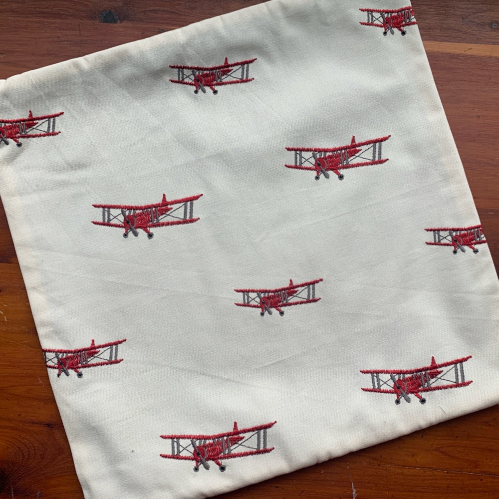 Embroidered Airplane Accent Pullow Sham (for 16” pillow, not included)